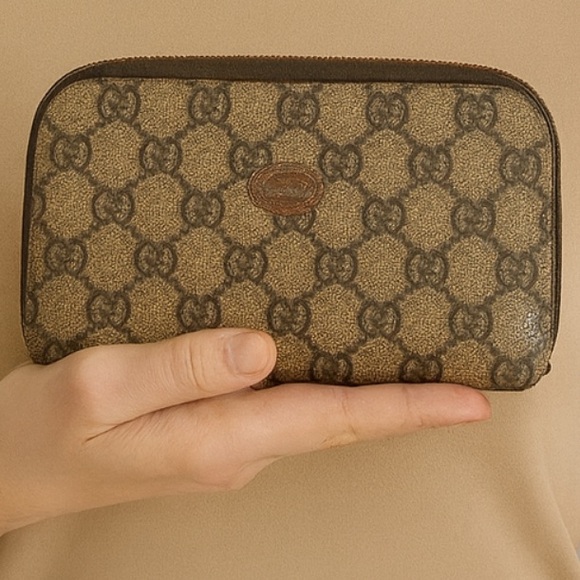 Gucci Vintage GG Supreme Canvas Pouch Clutch Brown Monogram - Picture 1 of 9